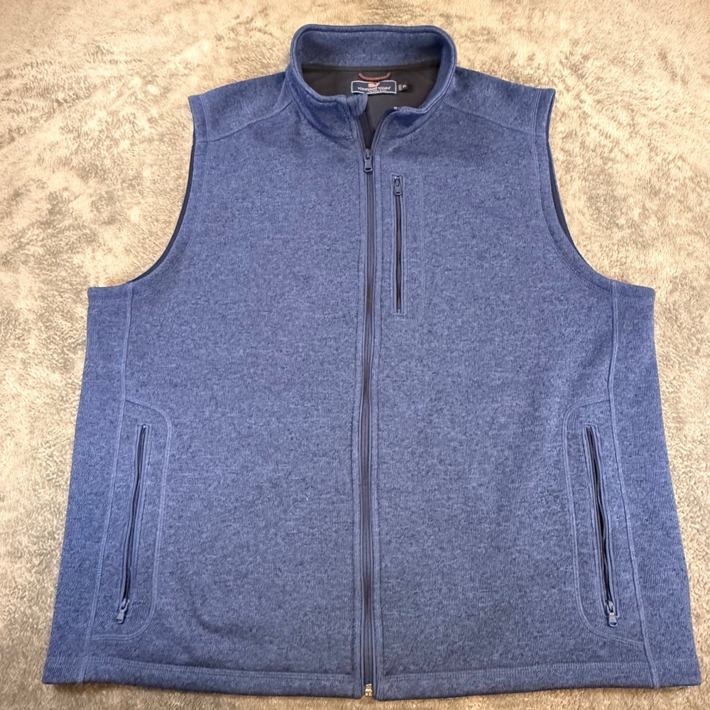 Vineyard Vines Mens‎ XL Blue Shep Fleece Full Zip Sweater Knit Vest RN134578